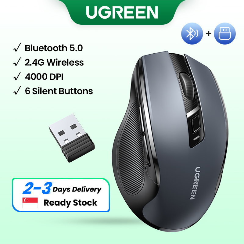 UGREEN Wireless Mouse, 6 Silent Buttons, 2.4G with USB Mini Receiver, 5 Level DPI Setting 4000DPI, Ambidextrous PC / Mac /Linux Laptop