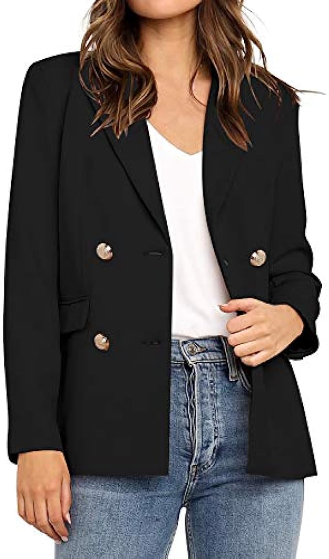 Vetinee Women's Lapel Pockets Blazer Suit Long Sleeve Buttons Work Office Jacket