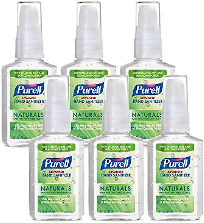Purell Advanced Hand Sanitizer Naturals with Plant Based Alcohol, Citrus Scent, 2 Fl Oz Travel Size Pump Bottle (Pack of 6)- 9623-04-EC