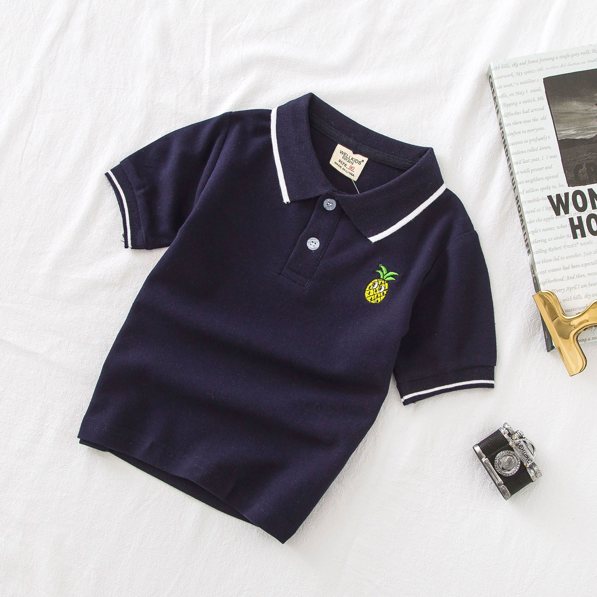 Lapel With Cotton Cartoon Pattern Casual Short Sleeves