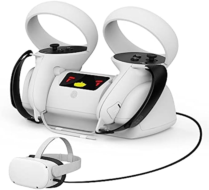 AMVR Charging Dock for Meta Quest 2 Adjustable Wrist Knuckle Strap Touch Controllers, Quick Charger Stand with LED Light, Charging Station for Quest 2 VR Headset