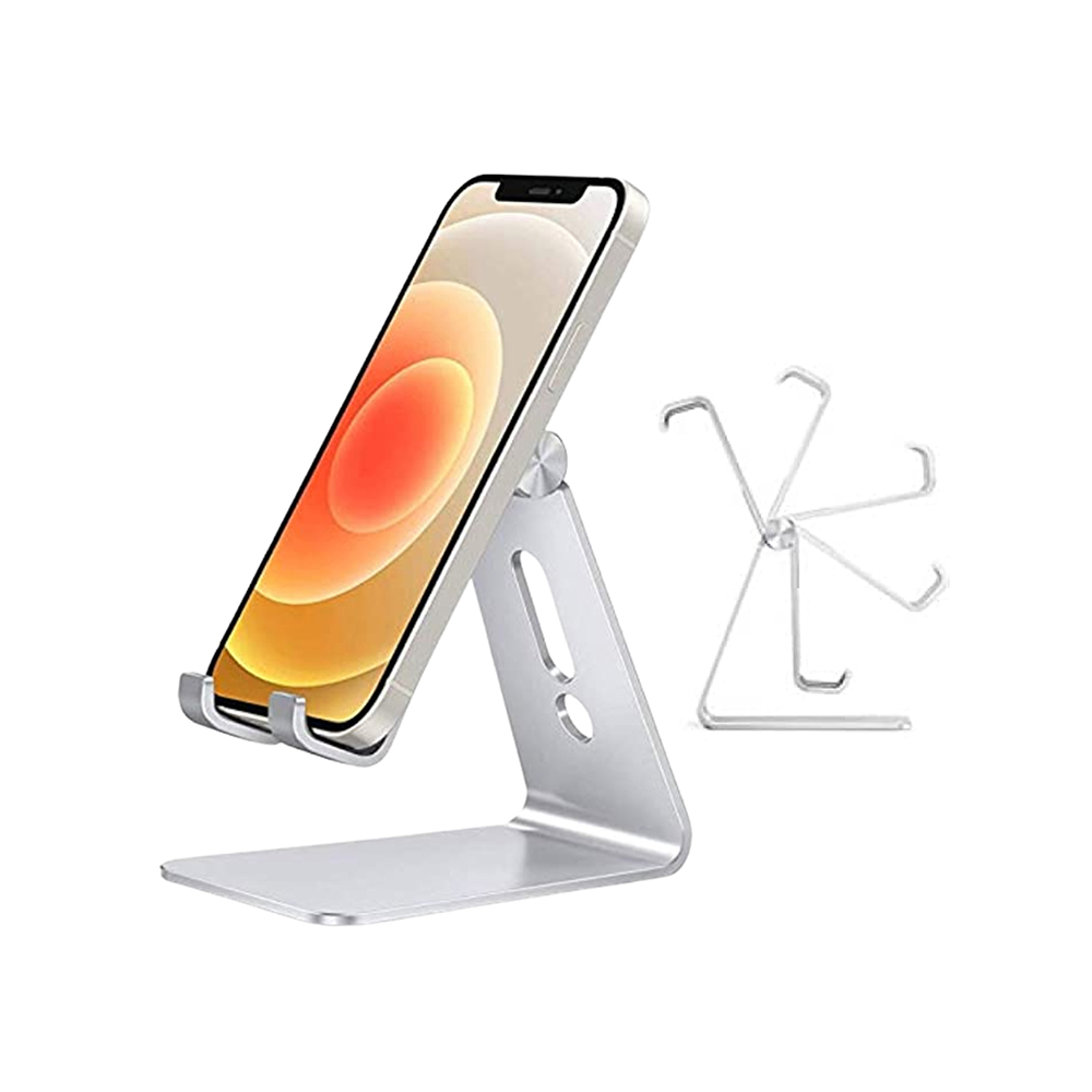 Adjustable Cell Phone Stand, OMOTON C2 Aluminum Desktop Phone Dock Holder Compatible with iPhone 11 Pro, SE, XR, 8 Plus 7 6, Samsung Galaxy, Google Pixel and More, Silver