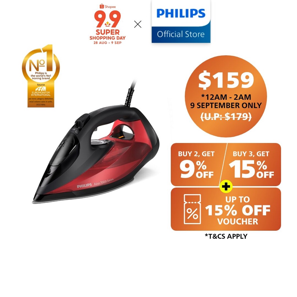 PHILIPS 7000 Series HV Steam Iron Black/Red - DST7022/40