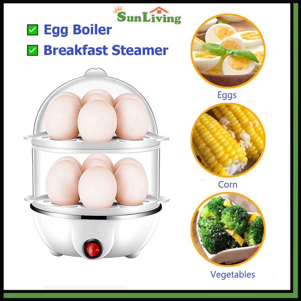 ? Electric Egg Boiler Half Boiled Egg Maker Double-Layer Mini Cooker Breakfast Steamer 2-Pin Plug Auto Power-off 煮蛋器