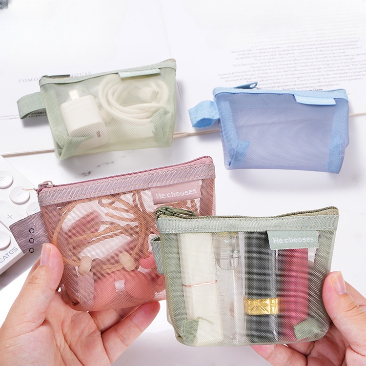 Stereoscopic Triangle Mesh Coin Pouch Key Bag Earphone Bag Coin Pouch Transparent Storage Bag