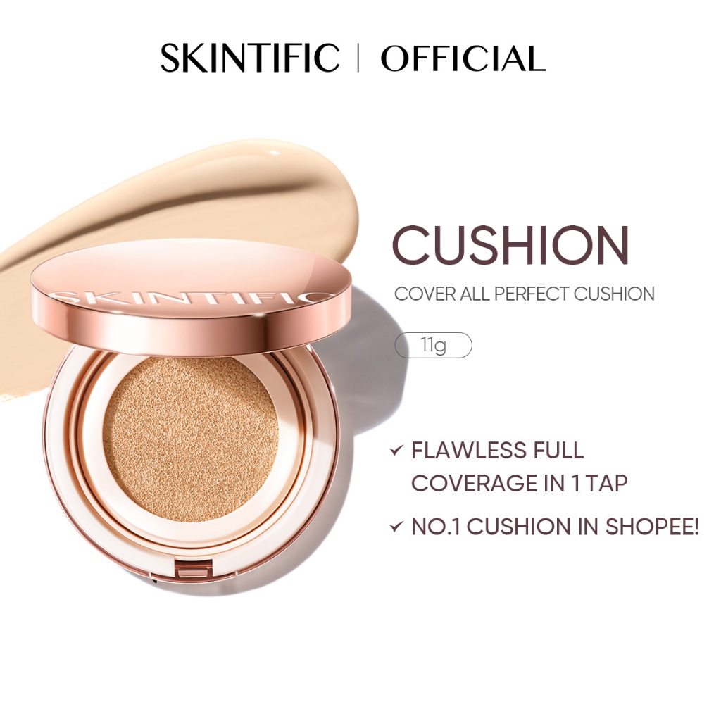SKINTIFIC Cover All Perfect Cushion High Coverage Poreless Flawless Foundation 24H Long-lasting SPF35 PA++++